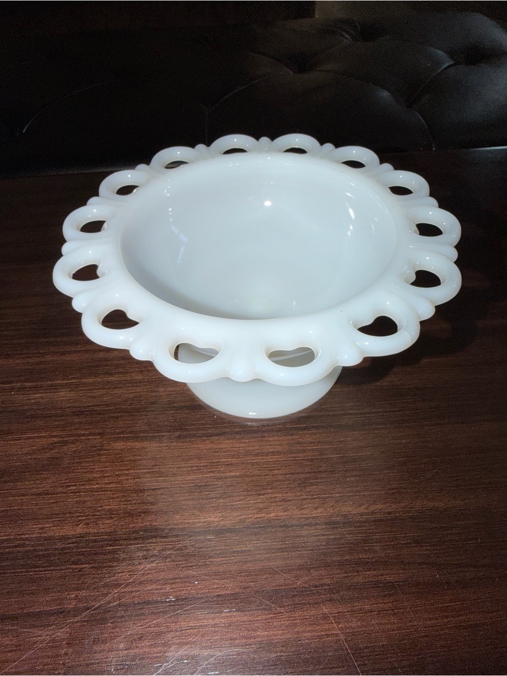 Indiana Glass White Lace-Edge Milk Glass Compote
